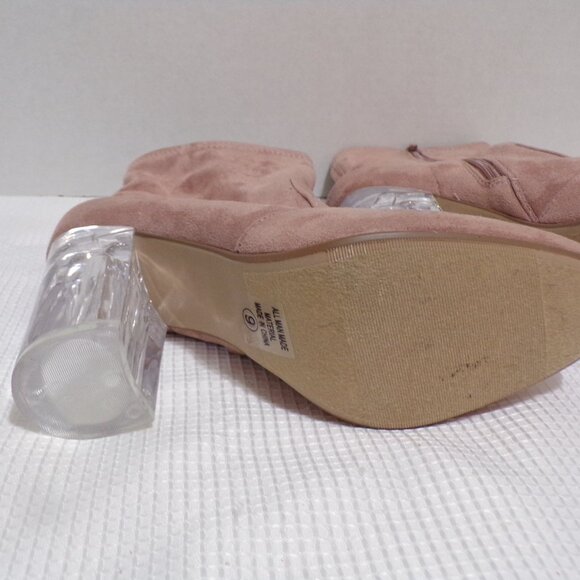 Charlotte Russe' Jasmine Size 9 Pink Faux Suede w/Acrylic Heel Zip Up Boots - Picture 5 of 10